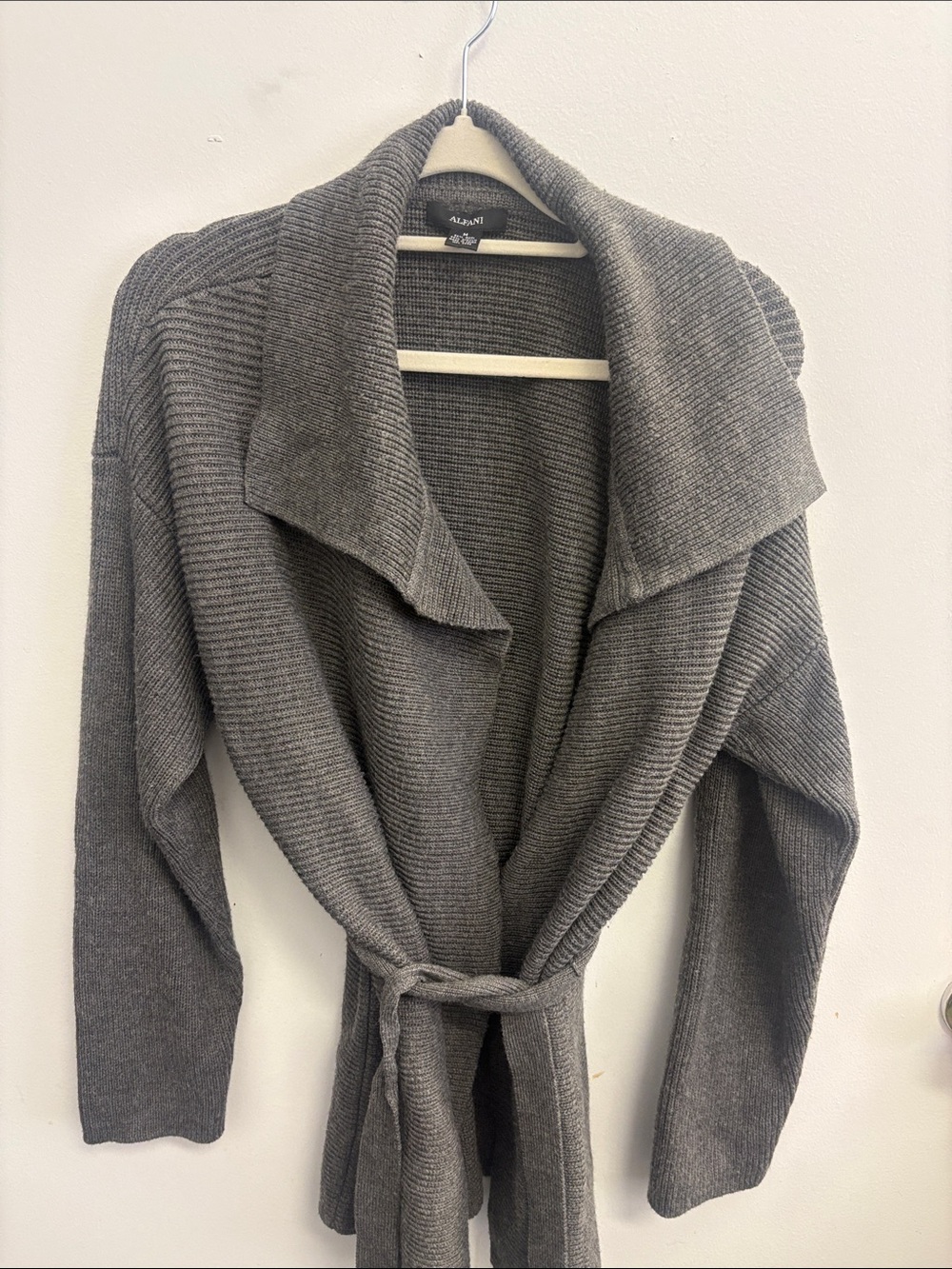 Alfani Gray Open-Front Shawl Collar Cardigan